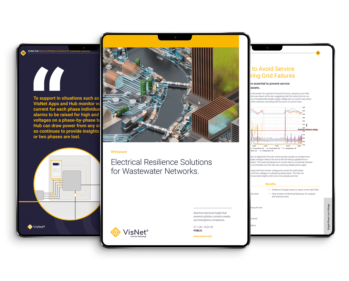 Wastewater electrical resilience whitepaper shown on an iPad
